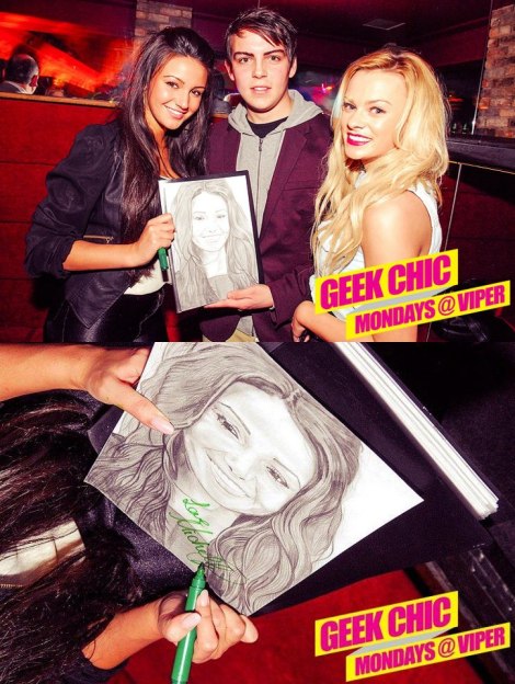 Michelle Keegan signing her portrait with Liam and his partner Karena 